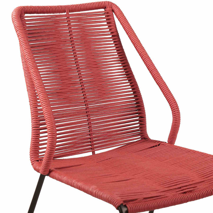 Kylie and Clip Outdoor Patio 5 Piece Dining Set in Brick Red Rope with Black Eucalyptus Wood