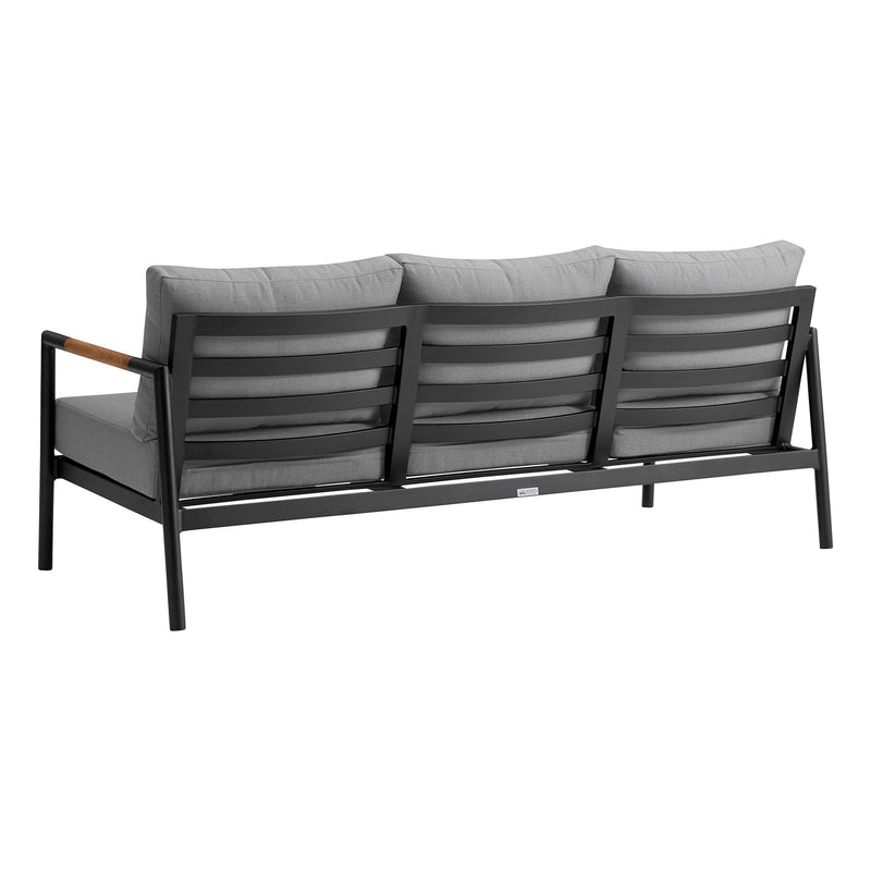 Crown 4 Piece Black Aluminum and Teak Outdoor Seating Set with Dark Gray Cushions - Furniture City (CA)l
