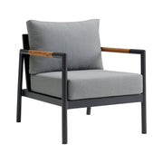 Crown 4 Piece Black Aluminum and Teak Outdoor Seating Set with Dark Gray Cushions - Furniture City (CA)l