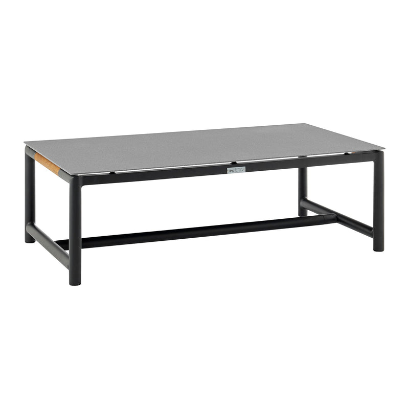 Crown 4 Piece Black Aluminum and Teak Outdoor Seating Set with Dark Gray Cushions - Furniture City (CA)l