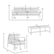 Crown 4 Piece Black Aluminum and Teak Outdoor Seating Set with Dark Gray Cushions - Furniture City (CA)l