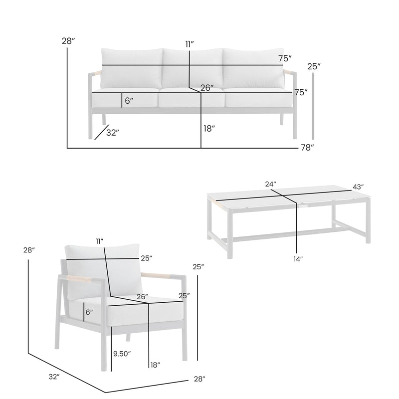 Crown 4 Piece Black Aluminum and Teak Outdoor Seating Set with Dark Gray Cushions - Furniture City (CA)l