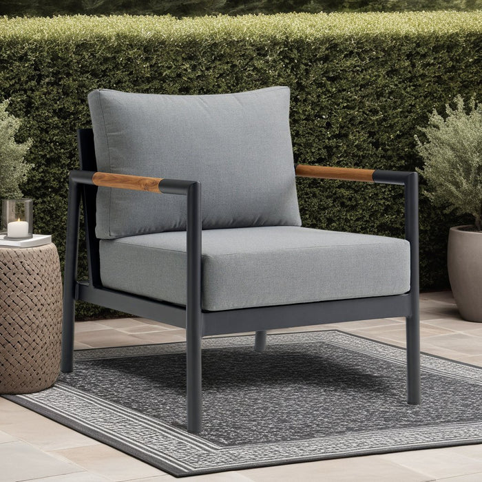 Crown Aluminum and Teak Wood Outdoor Chair in Black and Dark Gray
