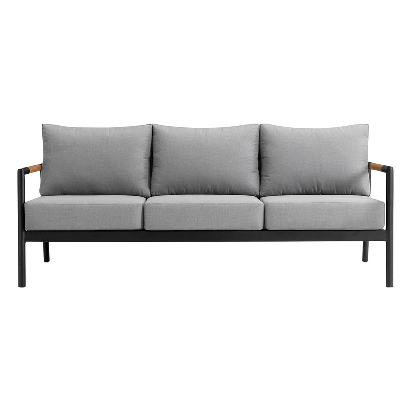 Crown Aluminum and Teak Wood Outdoor Sofa in Black and Dark Gray - Furniture City (CA)l