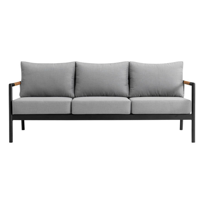 Crown Aluminum and Teak Wood Outdoor Sofa in Black and Dark Gray