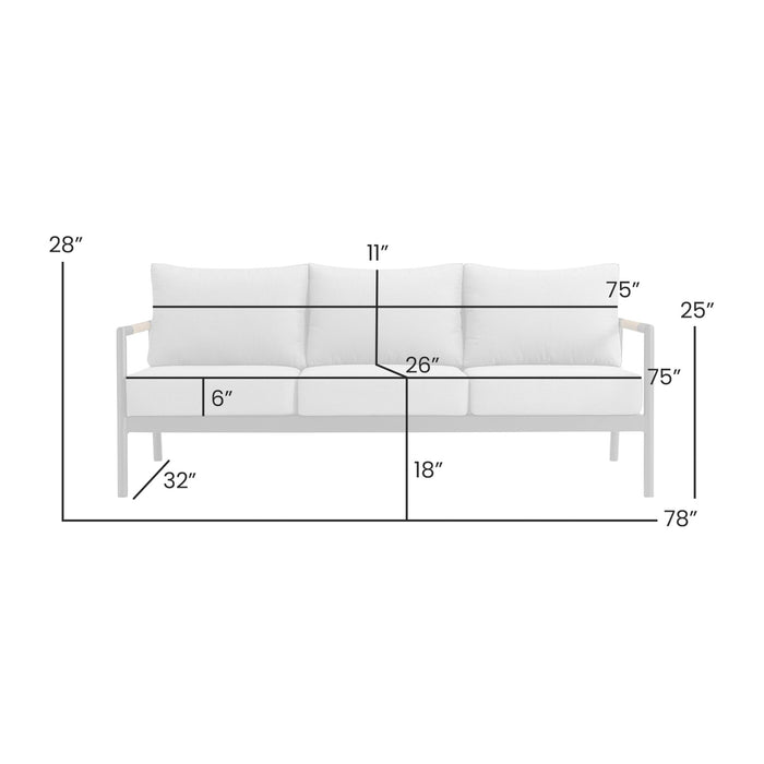 Crown Aluminum and Teak Wood Outdoor Sofa in Black and Dark Gray