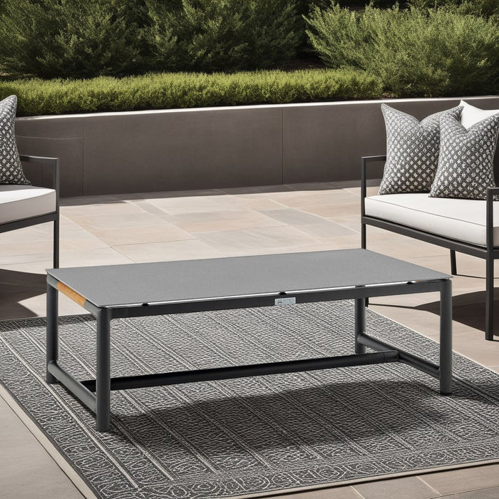 Crown Aluminum and Teak Wood Outdoor Coffee Table in Black