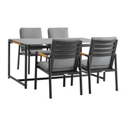 Crown 5 Piece Black Aluminum and Teak Outdoor Dining Set with Dark Gray Fabric - Furniture City (CA)l