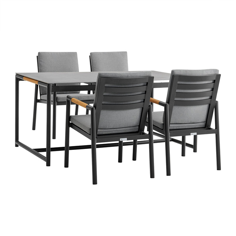 Crown 5 Piece Black Aluminum and Teak Outdoor Dining Set with Dark Gray Fabric - Furniture City (CA)l