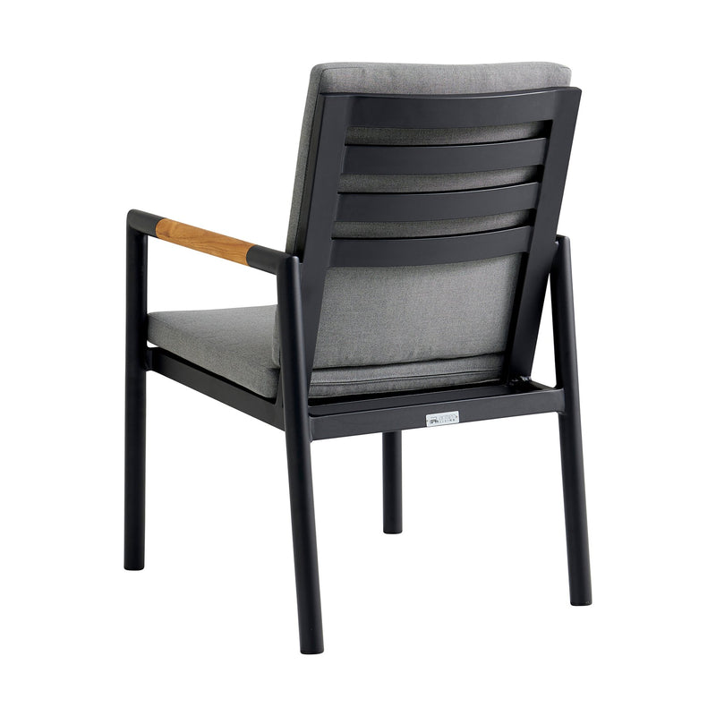 Crown 7 Piece Black Aluminum and Teak Outdoor Dining Set with Dark Gray Fabric - Furniture City (CA)l