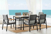 Crown 7 Piece Black Aluminum and Teak Outdoor Dining Set with Dark Gray Fabric - Furniture City (CA)l