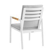 Crown 5 Piece White Aluminum and Teak Outdoor Dining Set with Light Gray Fabric - Furniture City (CA)l