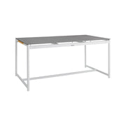 Crown 5 Piece White Aluminum and Teak Outdoor Dining Set with Light Gray Fabric - Furniture City (CA)l