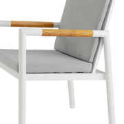 Crown 5 Piece White Aluminum and Teak Outdoor Dining Set with Light Gray Fabric - Furniture City (CA)l