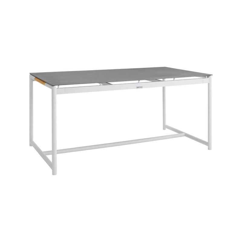 Crown 7 Piece White Aluminum and Teak Outdoor Dining Set with Light Gray Fabric - Furniture City (CA)l