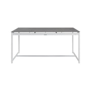 Crown 7 Piece White Aluminum and Teak Outdoor Dining Set with Light Gray Fabric - Furniture City (CA)l