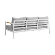Crown 4 Piece White Aluminum and Teak Outdoor Seating Set with Light Gray Cushions - Furniture City (CA)l