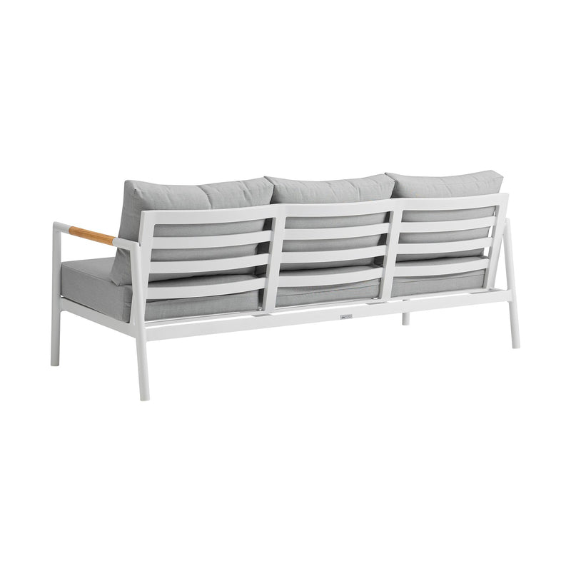 Crown 4 Piece White Aluminum and Teak Outdoor Seating Set with Light Gray Cushions - Furniture City (CA)l
