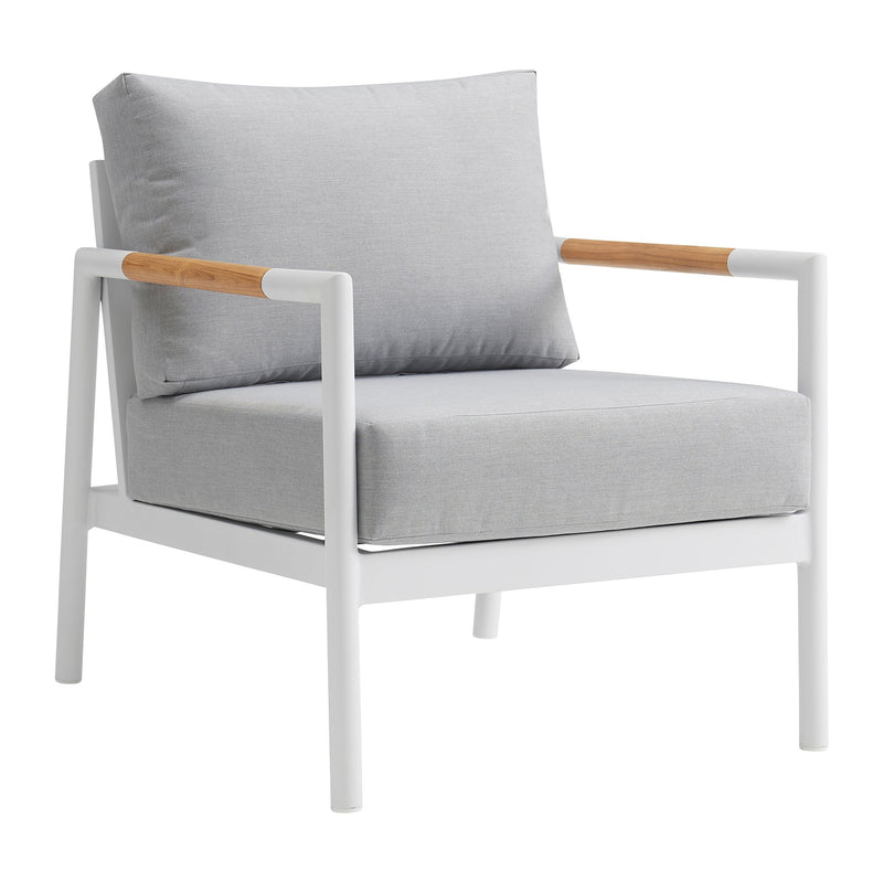 Crown Aluminum and Teak Wood Outdoor Chair in White and Gray - Furniture City (CA)l