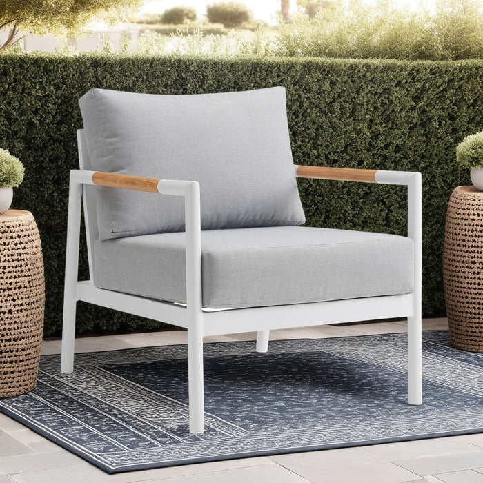 Crown Aluminum and Teak Wood Outdoor Chair in White and Gray