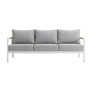 Crown Aluminum and Teak Wood Outdoor Sofa in White and Gray - Furniture City (CA)l