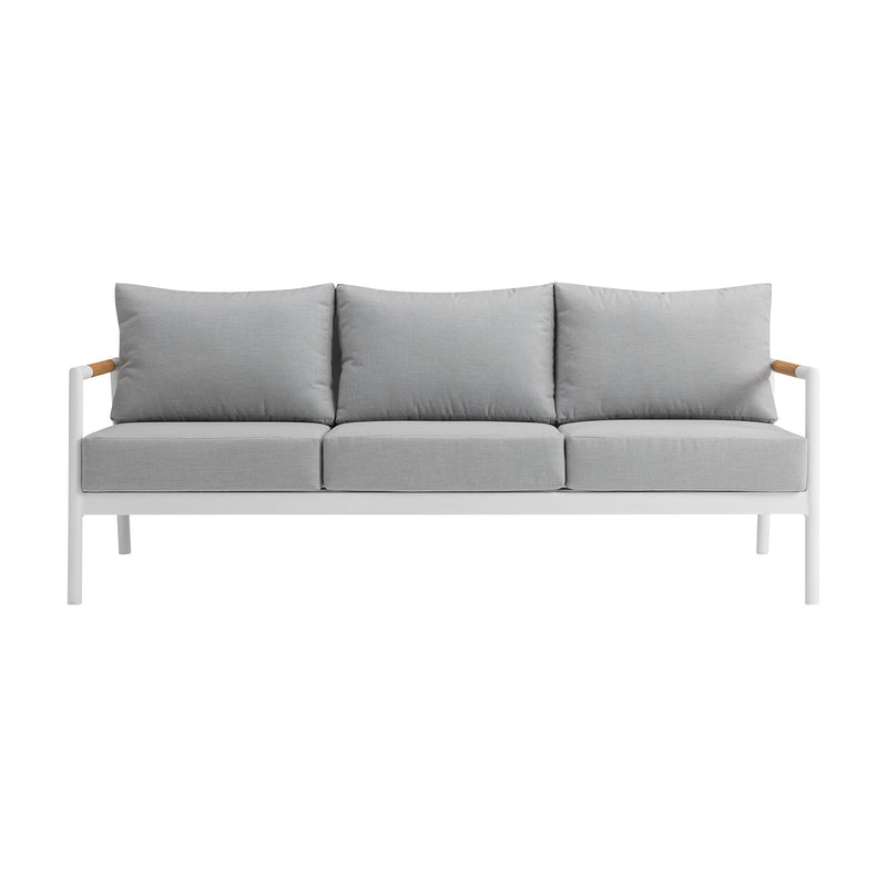 Crown Aluminum and Teak Wood Outdoor Sofa in White and Gray - Furniture City (CA)l