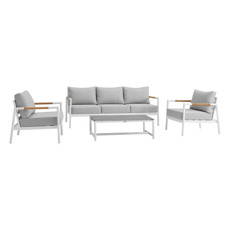 Crown Aluminum and Teak Wood Outdoor Coffee Table in White and Gray - Furniture City (CA)l