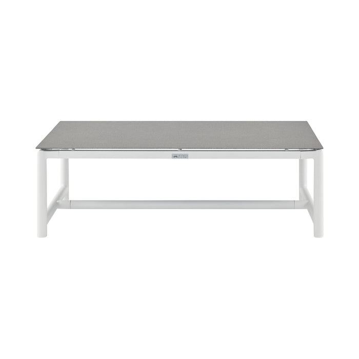 Crown Aluminum and Teak Wood Outdoor Coffee Table in White and Gray