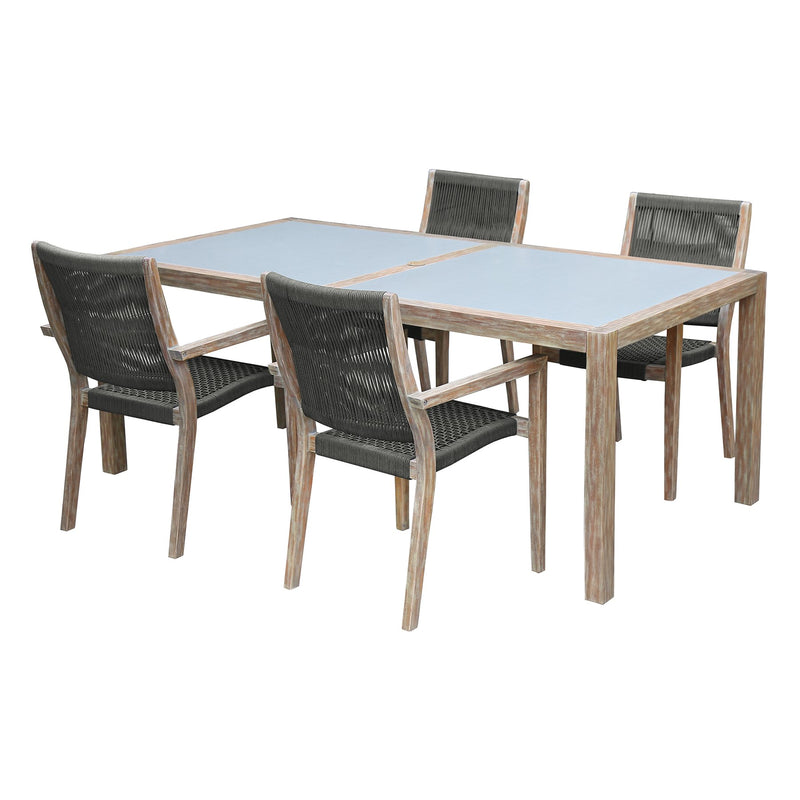 Sienna and Madsen 5 Piece Outdoor Eucalyptus Dining Set with Gray Teak Finish - Furniture City (CA)l
