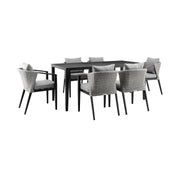 Palma Outdoor Patio 7-Piece Dining Table Set in Aluminum and Wicker with Gray Cushions - Furniture City (CA)l