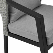 Palma Outdoor Patio 7-Piece Dining Table Set in Aluminum and Wicker with Gray Cushions - Furniture City (CA)l
