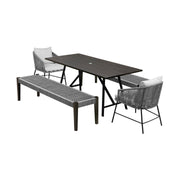 Frinton Ditas and Rhett 5 Piece Outdoor Dining Set with Dark Eucalyptus Wood and Gray Rope and Cushions - Furniture City (CA)l