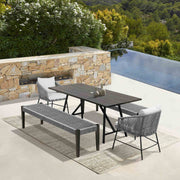 Frinton Ditas and Rhett 5 Piece Outdoor Dining Set with Dark Eucalyptus Wood and Gray Rope and Cushions - Furniture City (CA)l