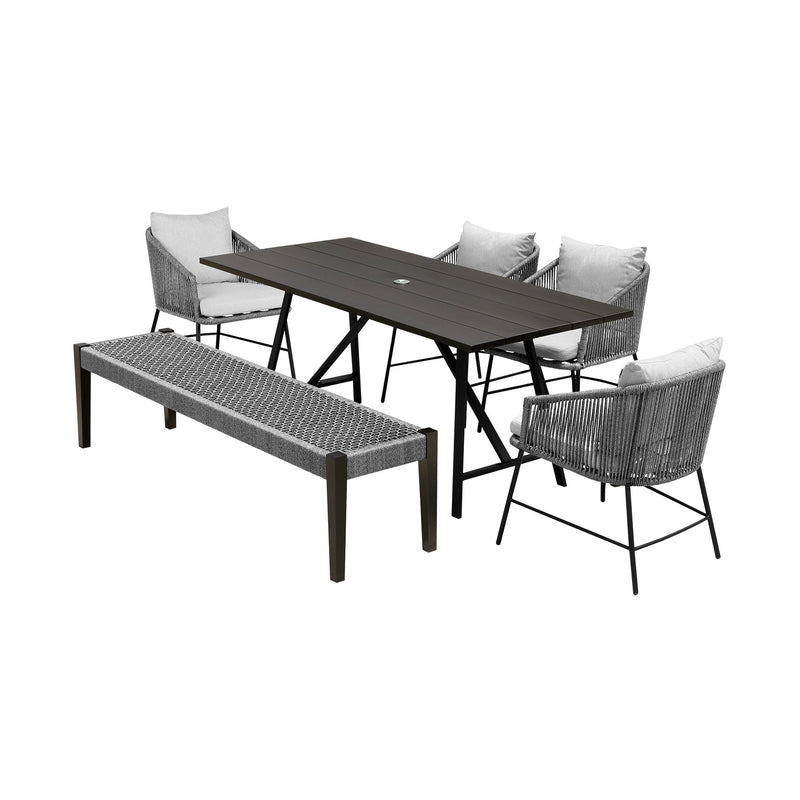 Frinton Ditas and Rhett 6 Piece Outdoor Dining Set with Dark Eucalyptus Wood and Gray Rope and Cushions - Furniture City (CA)l
