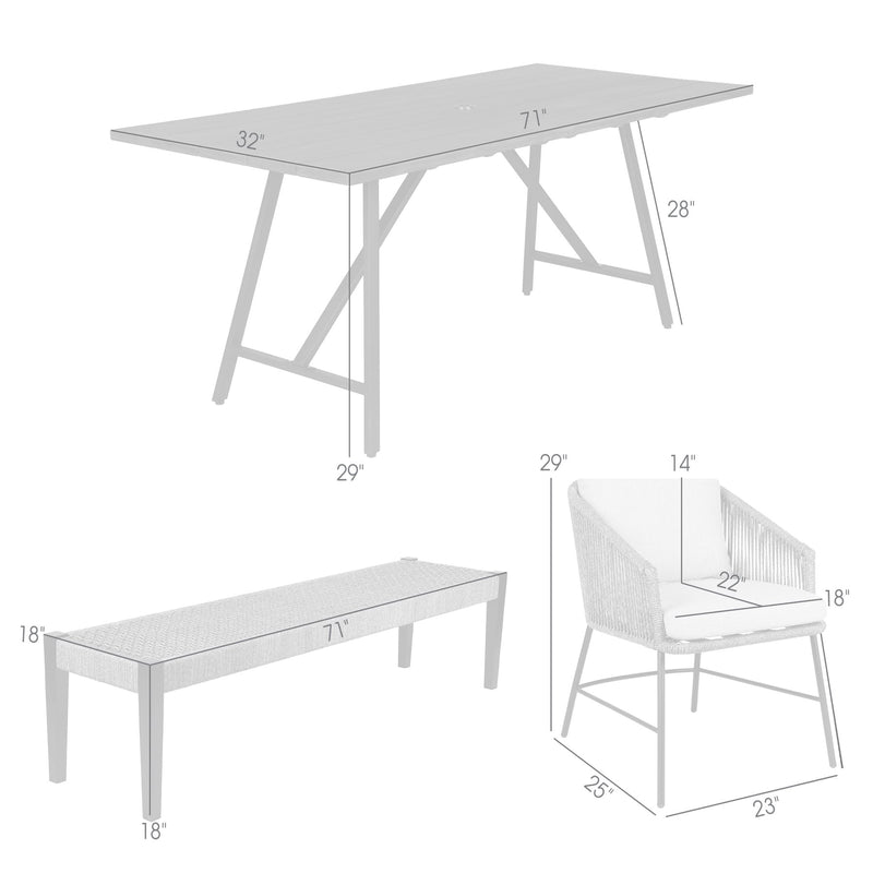 Frinton Ditas and Rhett 6 Piece Outdoor Dining Set with Dark Eucalyptus Wood and Gray Rope and Cushions - Furniture City (CA)l