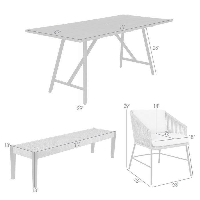Frinton Ditas and Rhett 6 Piece Outdoor Dining Set with Dark Eucalyptus Wood and Gray Rope and Cushions