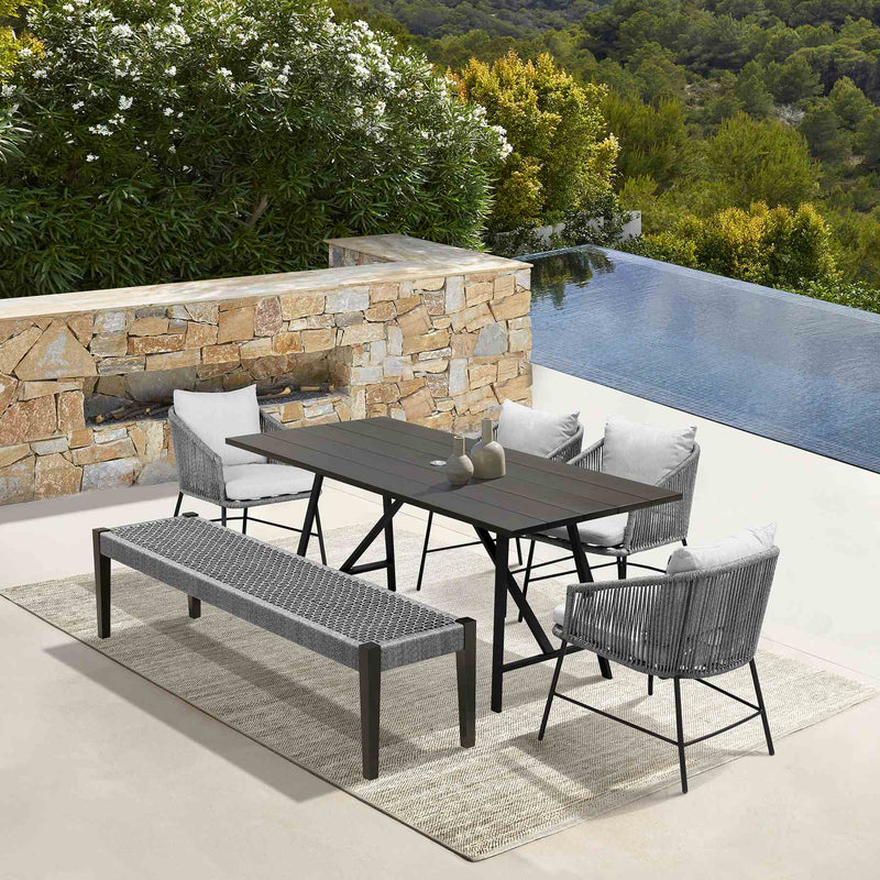 Frinton Ditas and Rhett 6 Piece Outdoor Dining Set with Dark Eucalyptus Wood and Gray Rope and Cushions - Furniture City (CA)l