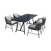 Frinton and Ditas 5 Piece Dining Set in Dark Eucalyptus and Metal with Gray Rope - Furniture City (CA)l
