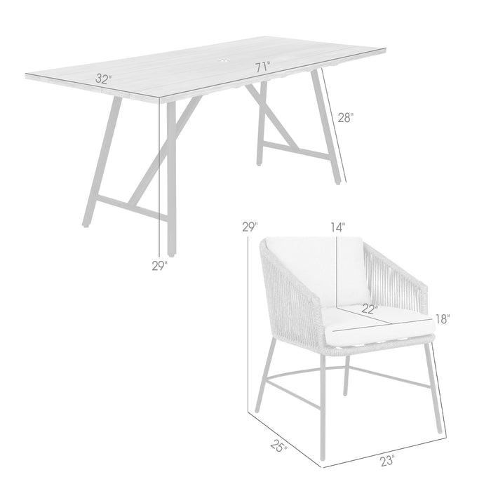 Frinton and Ditas 5 Piece Dining Set in Dark Eucalyptus and Metal with Gray Rope