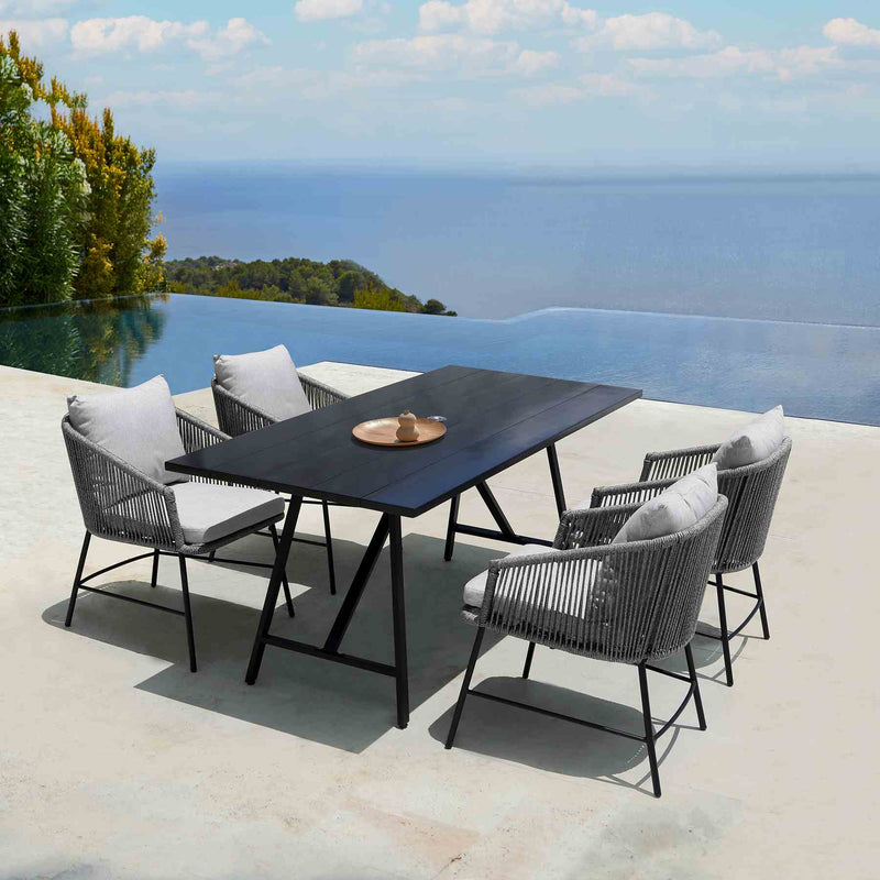 Frinton and Ditas 5 Piece Dining Set in Dark Eucalyptus and Metal with Gray Rope - Furniture City (CA)l