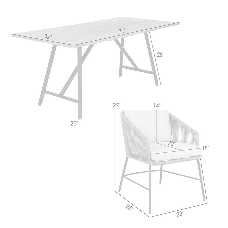 Frinton and Ditas 5 Piece Dining Set in Light Eucalyptus and Metal with Gray Rope - Furniture City (CA)l