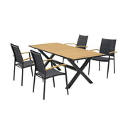 Portals Outdoor 5 Piece Black Aluminum & Teak Wood Dining Set - Furniture City (CA)l