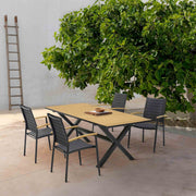 Portals Outdoor 5 Piece Black Aluminum & Teak Wood Dining Set - Furniture City (CA)l