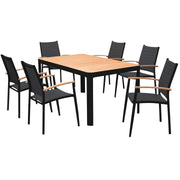 Portals Outdoor 7 Piece Black Aluminum & Teak Wood Dining Set - Furniture City (CA)l