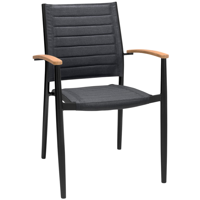 Portals Outdoor 7 Piece Black Aluminum & Teak Wood Dining Set - Furniture City (CA)l