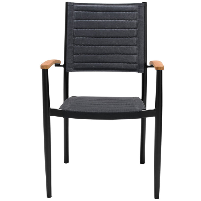 Portals Outdoor 7 Piece Black Aluminum & Teak Wood Dining Set