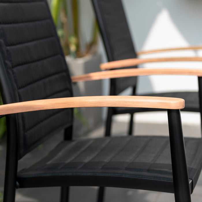 Portals Outdoor 7 Piece Black Aluminum & Teak Wood Dining Set