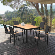 Portals Outdoor 7 Piece Black Aluminum & Teak Wood Dining Set - Furniture City (CA)l