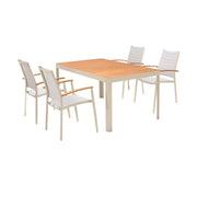 Portals Outdoor 5 Piece Coral Sand Aluminum & Teak Wood Dining Set - Furniture City (CA)l