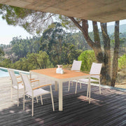 Portals Outdoor 5 Piece Coral Sand Aluminum & Teak Wood Dining Set - Furniture City (CA)l